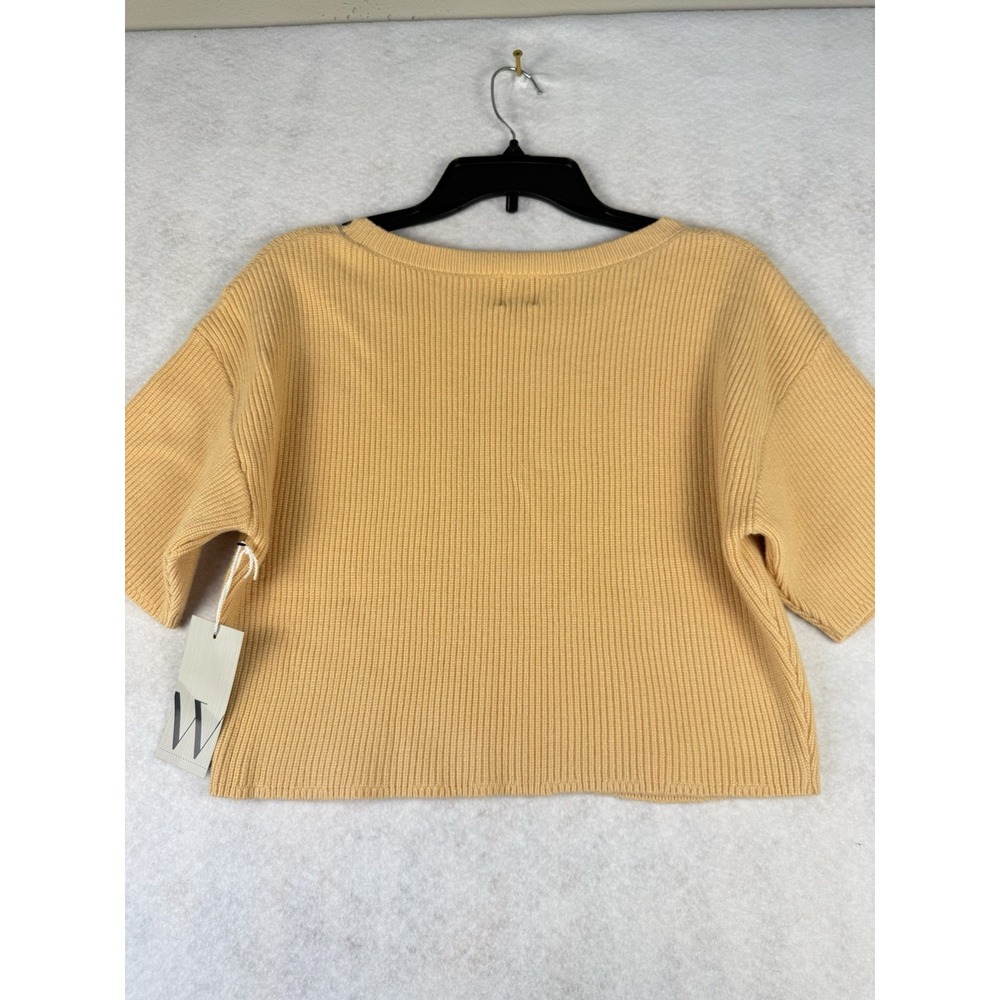 Worthington Ribbed Knit Top Women's Medium Mustard Yellow Short Sleeve NWT